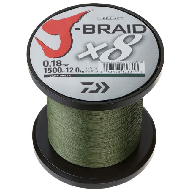 Tresse Daiwa J-Braid X8 Braided Line Dark Green 1500m