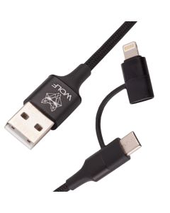 Wolf 2 In 1 Fast Charge Data Cable 1.2m